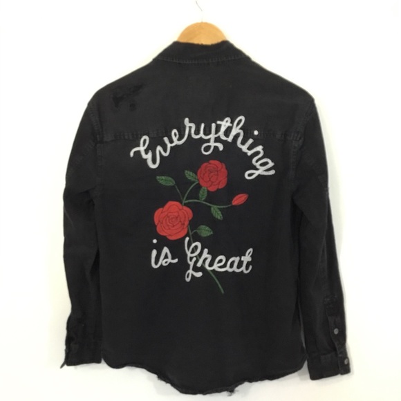 American Eagle Outfitters Tops - ⬇️AMERICAN EAGLE | Black Distressed Chambray Top